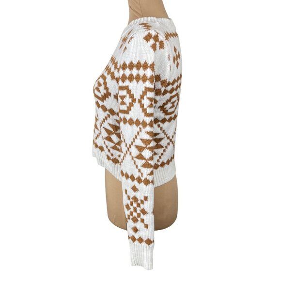 Altar'd State Cropped Sweater Tribal Print Size S Small Gold Cream - Picture 2 of 8